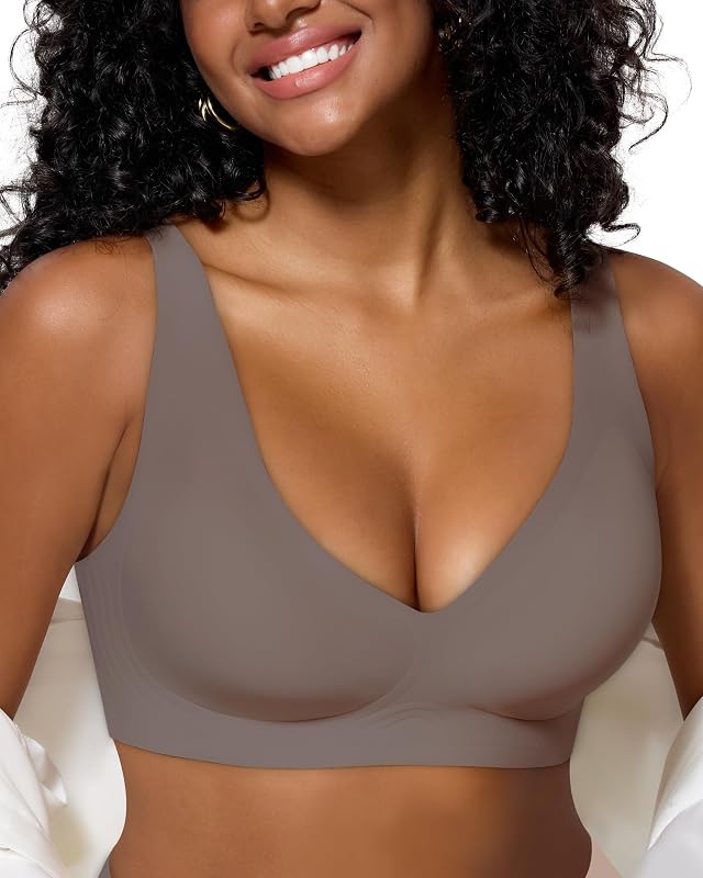 As Fairy Womens Deep V Wireless Jelly Bras Full Coverage Seamless Bra | Plunge, No underwire, Support and lift, Bralettes, Comfortable, Soft, No Show, Everyday Essentials Tshirt Bras