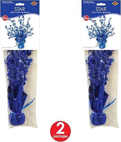 Miniatura 6 de Beistle Star Gleam 'N Burst - Centro de mesa, exhibición de mesa metálica azul de 2 piezas para vacaciones patrióticas, eventos temáticos de Estados