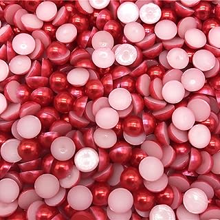 Niziky 400PCS Flat Back Half Round Pearls, 12mm Red Half Round Flatback Pearls Gems Beads for Crafts, Jewelry Making, Shoes, Cup, Nail Art Decoration