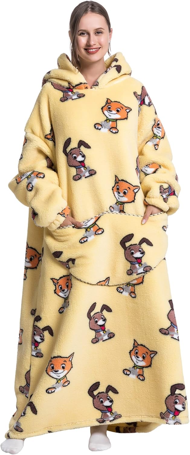 Blanket Hoodie Extra Long,Wearable Blanket with Sleeve for Women Men,Hoodie Blanket with Huge Pocket and Hooded