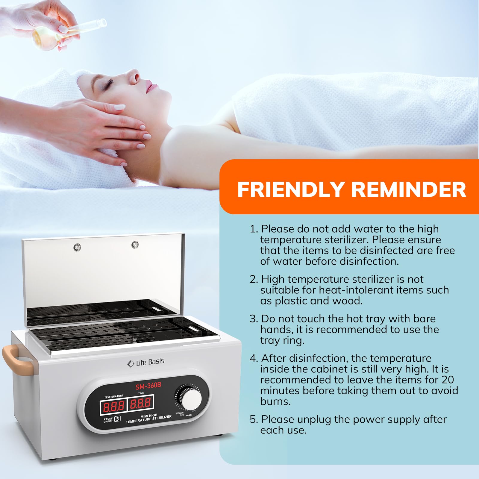 LifeBasis Stérilisateur à Air Chaud 2,2 L – 300 W, Température Réglable 40–230 °C & Minuterie 1–120 min – Pour Matériel d'Onglerie, Manucure, Instituts de Beauté et Tatouage