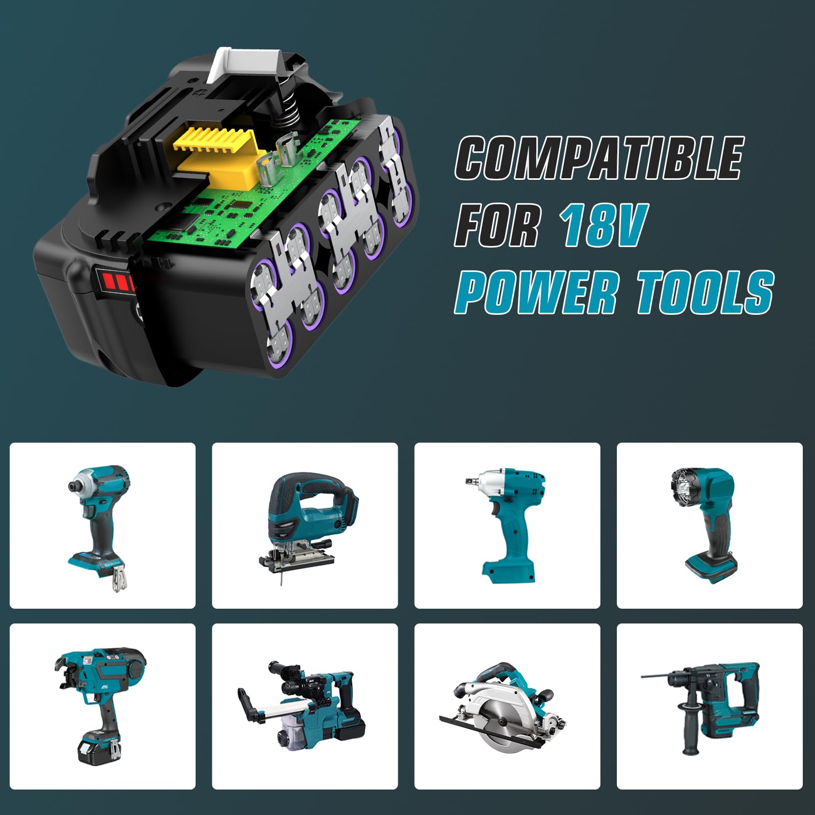 4 x 10000 mAh/10,0 Ah Compatible avec Les Batteries pour Makita 18V BL1850 BL1860 BL1840 BL1830 avec Affichage LED