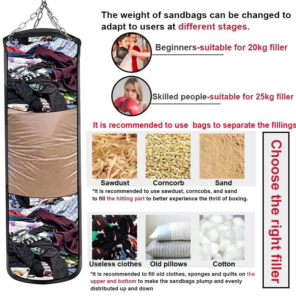 Sacco da Boxe Professionale per Adulti: JanTeelGO 120cm Non Riempito Sacco da Box Kit con Soffitto Pesante & Catena in Acciaio - Sacco da Box per MMA, Kickboxing, Muay Thai,Karate