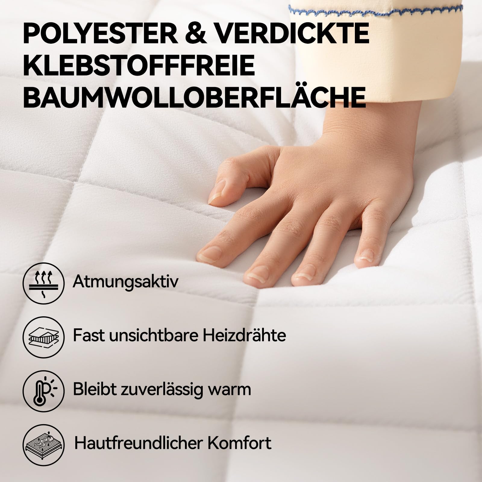 Wärmeunterbett 160x200 cm, Heizunterbett mit Unabhängige Temperaturregelung, Schnelle Aufheizung, 6 Heizstufen, 1-10h Timer, Überhitzungsschutz, Wärmedecke ist mit Tiefe Tasche und Maschinenwäsche