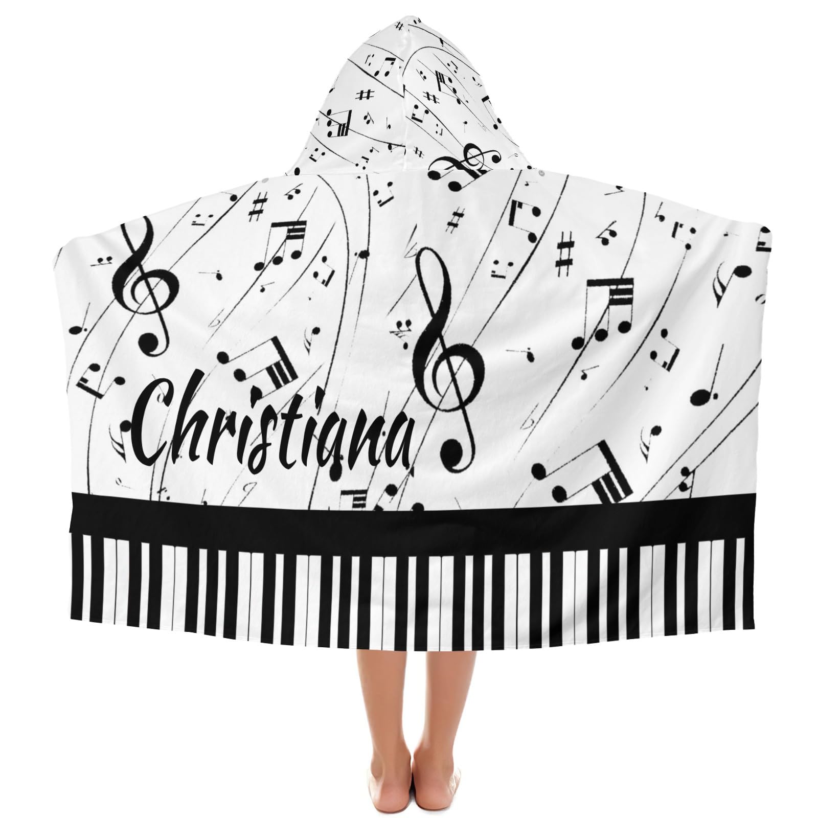 Piano Key Music Note Glitter Black WhitePersonalized Bath Towel with Hood, Piano?Music Custom Quick Drying Bath Towel for Boys Girls Childs