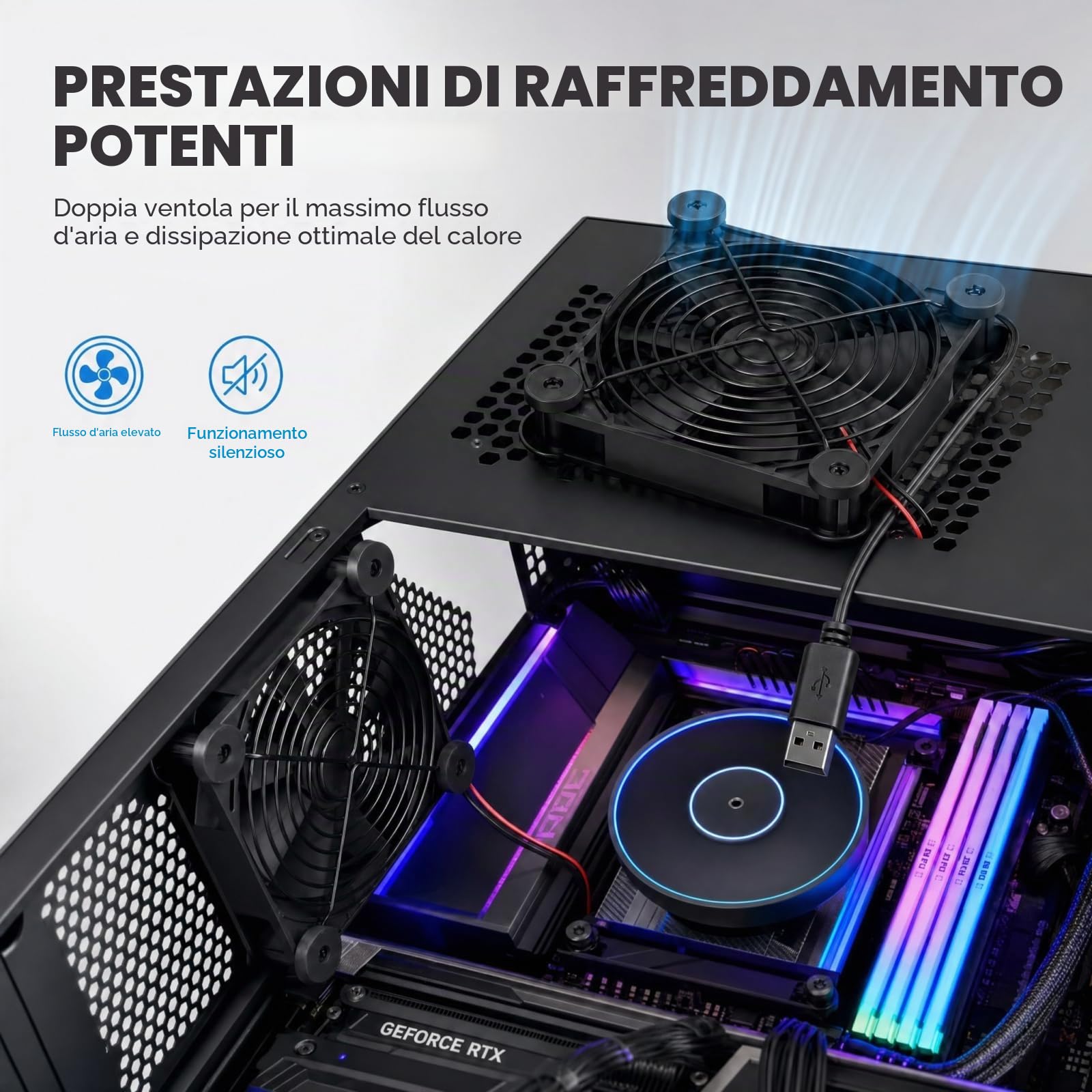 Mepham Ventola USB, ventola PC 130 mm, ventilatore silenzioso con 3 velocità regolabili, doppio raffreddamento 5V per computer, PS4, router e armadio.
