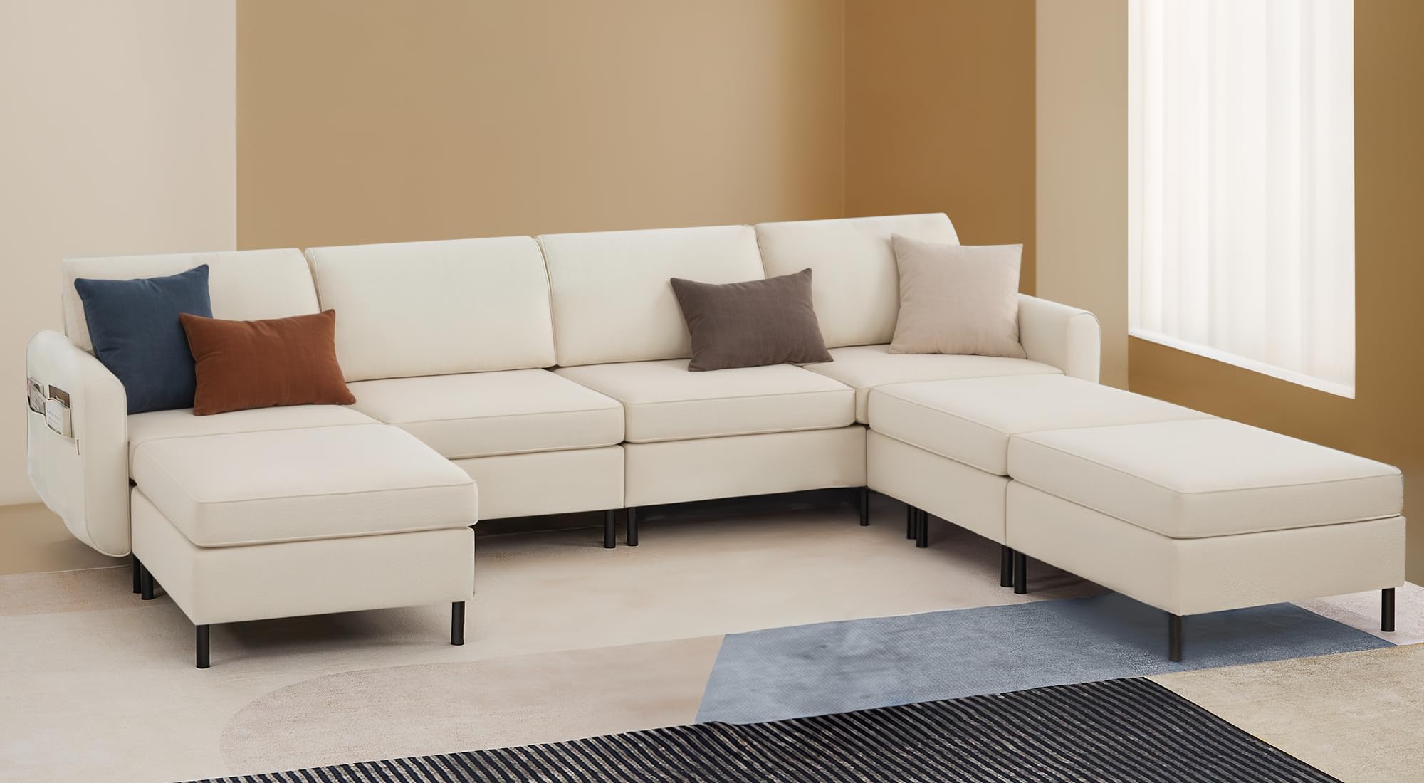 SONGMICS HOME Modular Sectional Sofa, Convertible 7-Seat U-Shaped Couch with Ottoman, Deep Seat, Sectional Couches for Living Room, Cream White ULCS065W01 7 Seat Cream White