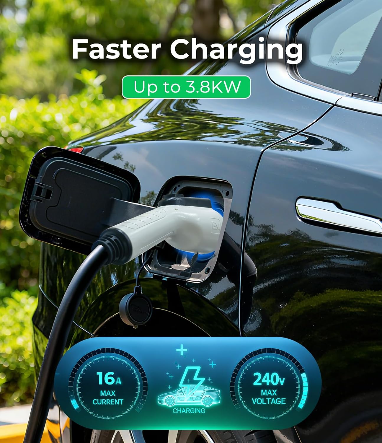 16Amp J1772 EV Charger Extension Cable, 16ft SAE J1772 Extension Cord Compatible with 110V-240V Level 1/Level 2 EV Chargers for J1772 EVs/PHEVs,IP67 Waterproof Car Charger Extension Cable