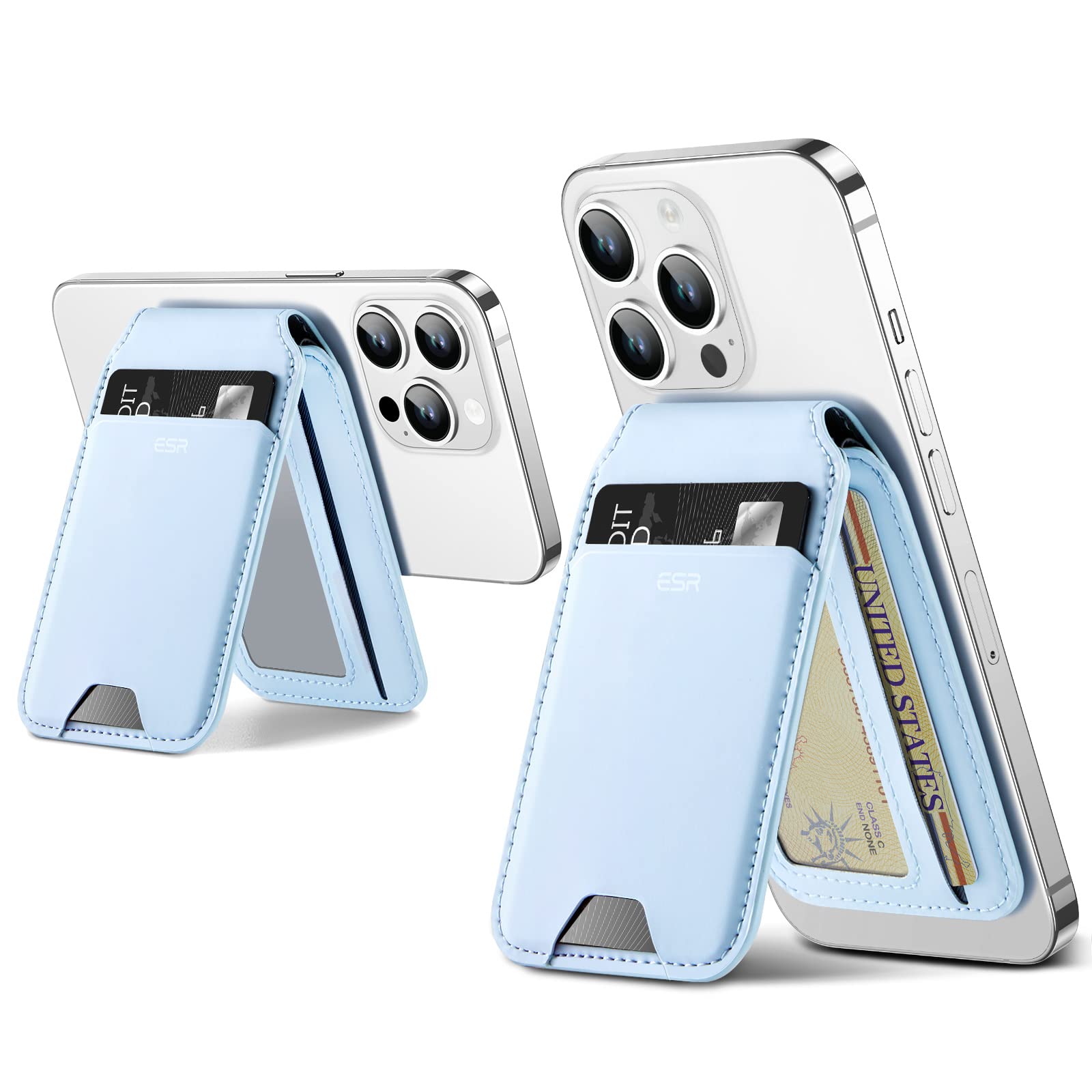 ESR HaloLock Vegan Leather Phone Wallet Stand, MagSafe Wallet and Adjustable Stand, Magnetic Wallet Compatible with iPhone 14/13/12 Series, Not Compatible with iPhone 13/12 Mini, 3 Card Holder, Blue