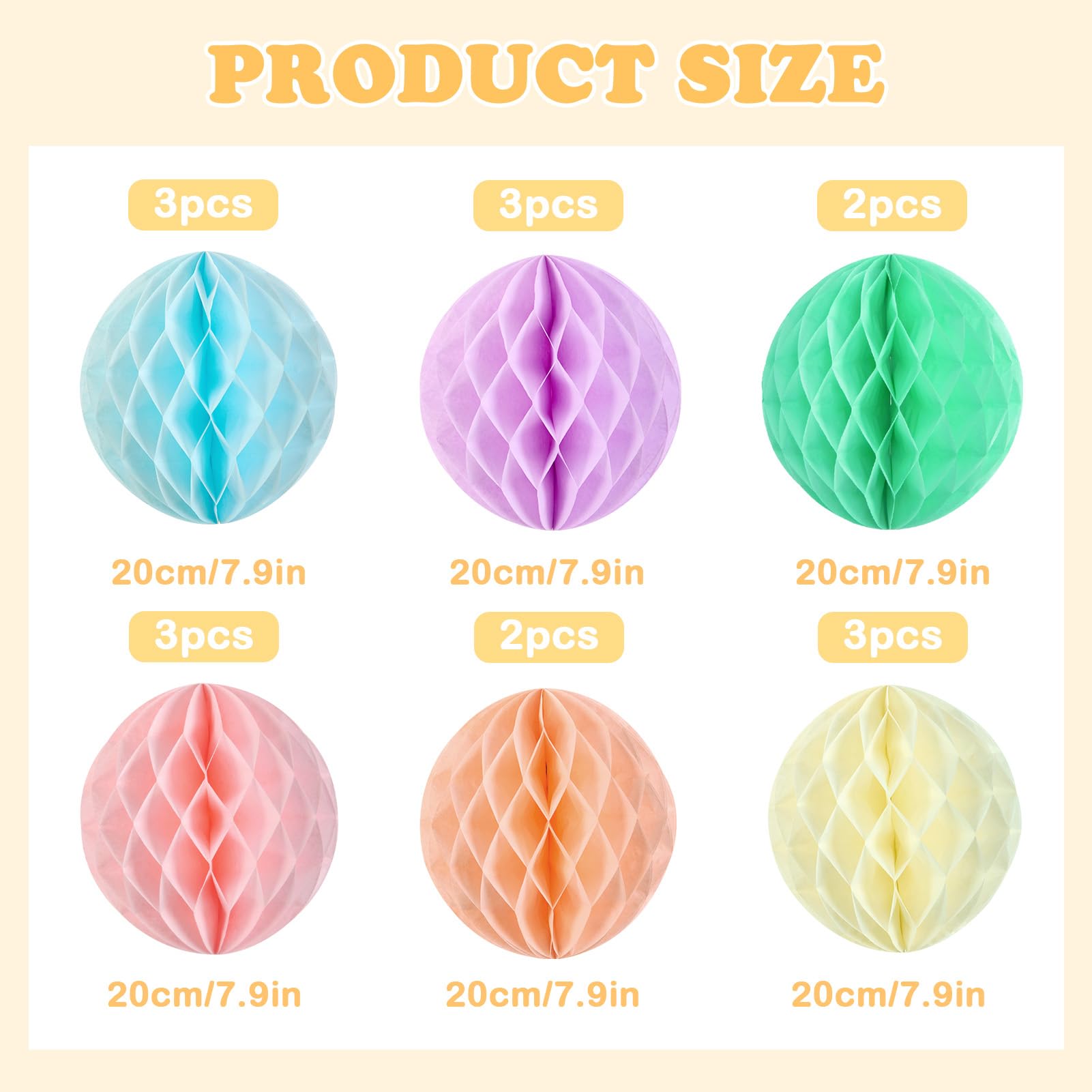SUNBEAUTY 8'' Hanging Honeycomb Decorations Pastel Party Decoration Rainbow Birthday Party Decor for Baby Shower Wedding Graduation Events Accessories,Set of 16 ?