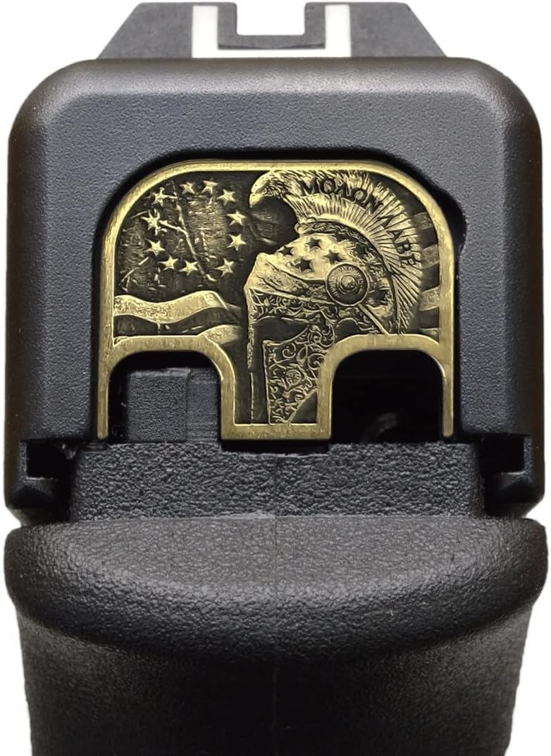 Milspin CNC Milled 3D Engraved Slide Back Plate Compatible with Glock Gen 1-5 I 3 Dimensional I Made in USA (3D Spartan Helmet, Brass, Models G17-G41, G45)