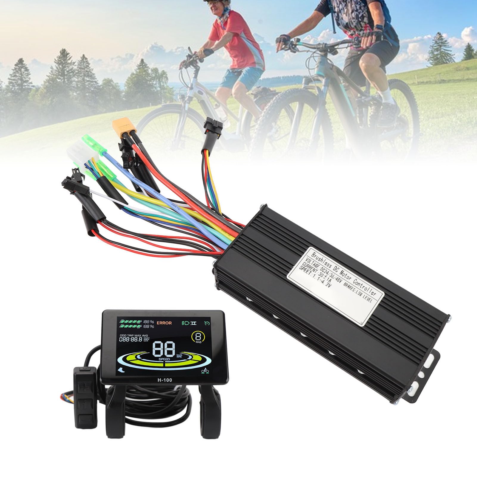 BuyWeek Kit de Contrôleur de Moteur sans Balais pour Vélo Électrique, 36V 48V 750W 1000W 30A 3 Modes Contrôleur d'onde Sinusoidale Panneau d'Affichage LCD Couleur H-100, pour Scooter Électrique
