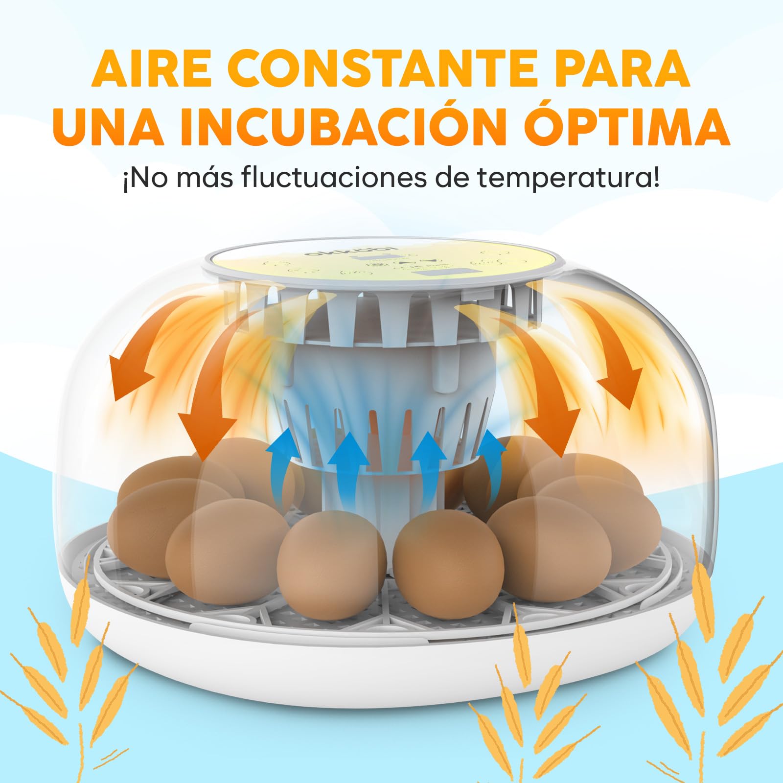 Okkobi M12 - Incubadora Huevos Gallina Automática - Volteo Automático y Control de Humedad - 12/24 huevos, Vista 360°, fácil de usar y limpiar - Chocadeira Ovos Automática - Blanco y amarillo