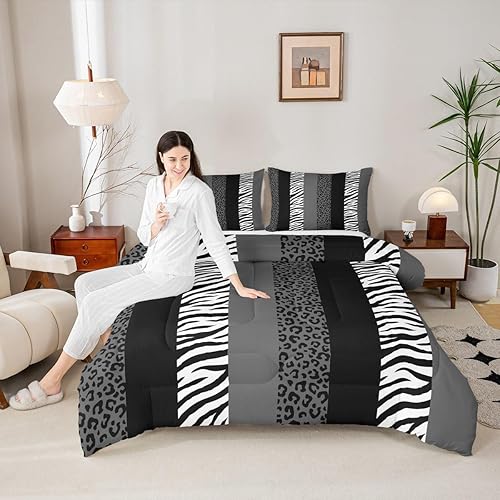 Miniatura 9 de Juego de edredón con estampado de leopardo, tamaño King, con textura de piel de animales abstractos de cebra, decoración de habitación de niños y