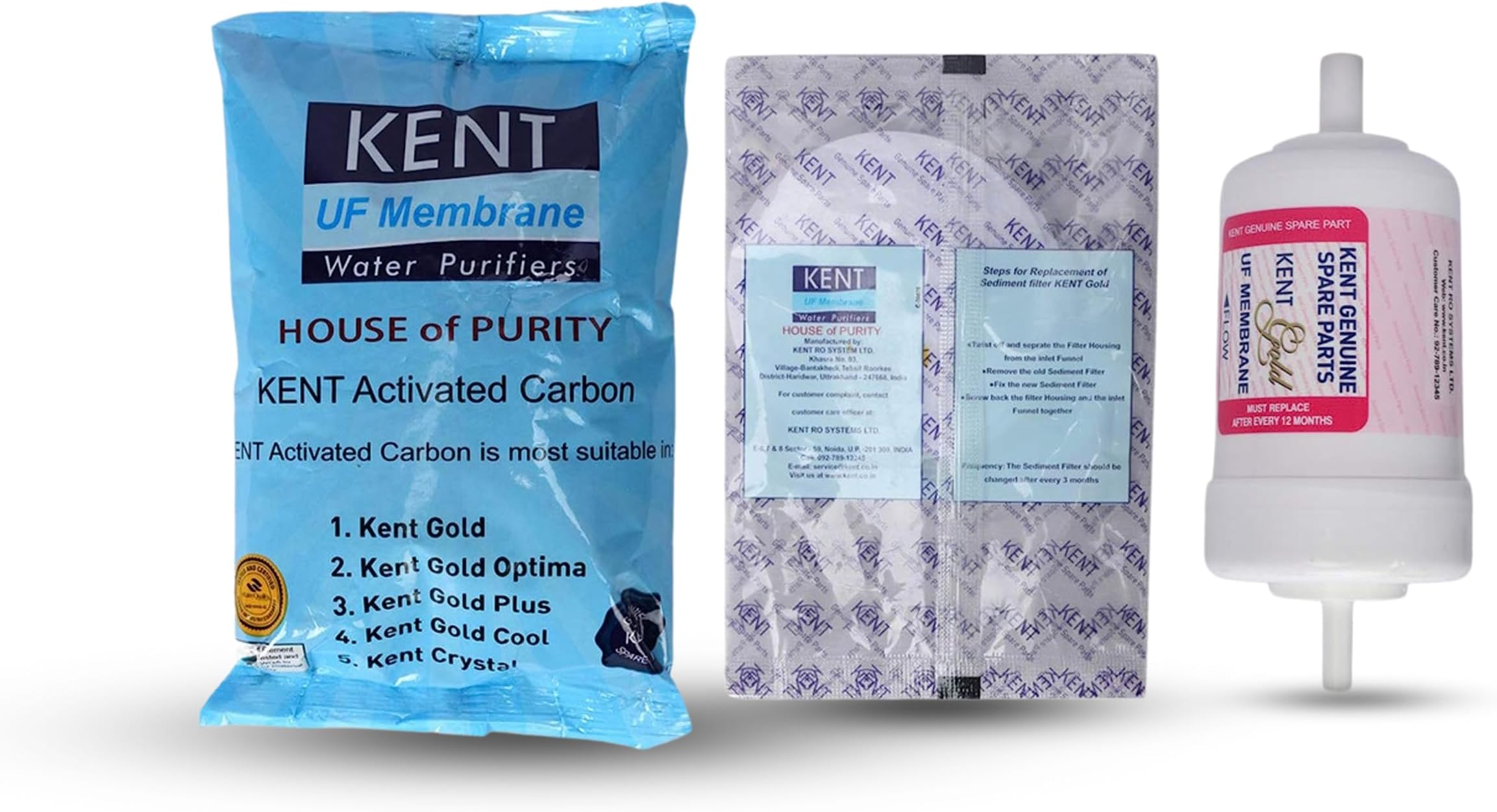 Spare 1 UF Membrane, 1 Activated Carbon Pack,1 Sediment Filter for Gold/Gold+/ Kent Optima Gravity Filters Spare Kit
