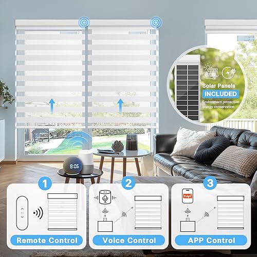Miniatura 2 de DONGFXK Persianas motorizadas de cebra con control remoto, persianas de filtro de luz alimentadas por energía solar, persianas de doble capa para