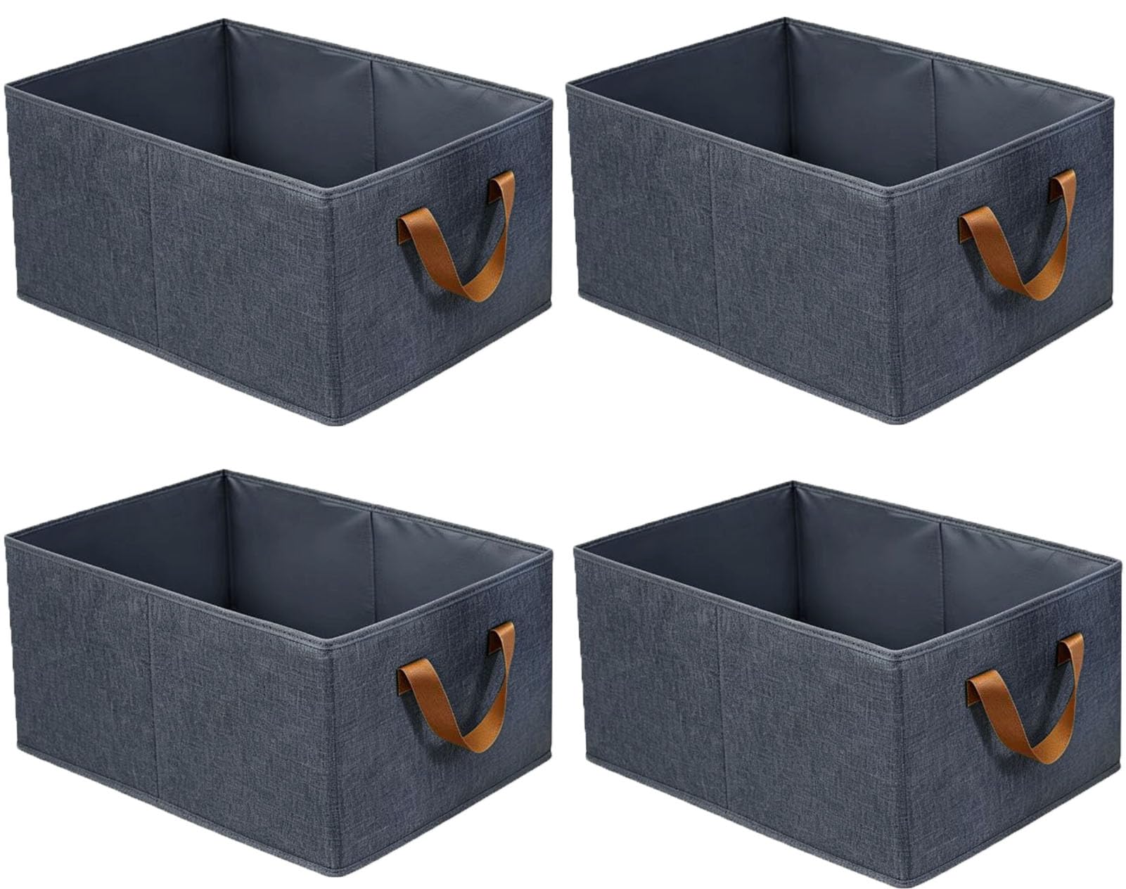 ATB-Foger 4 Pcs Foldable Fabric Storage Baskets Wardrobe Storage Boxes Clothes Organisers Bins with Handles for Clothes Shirts Pants Towels Toys 23L（Grey）