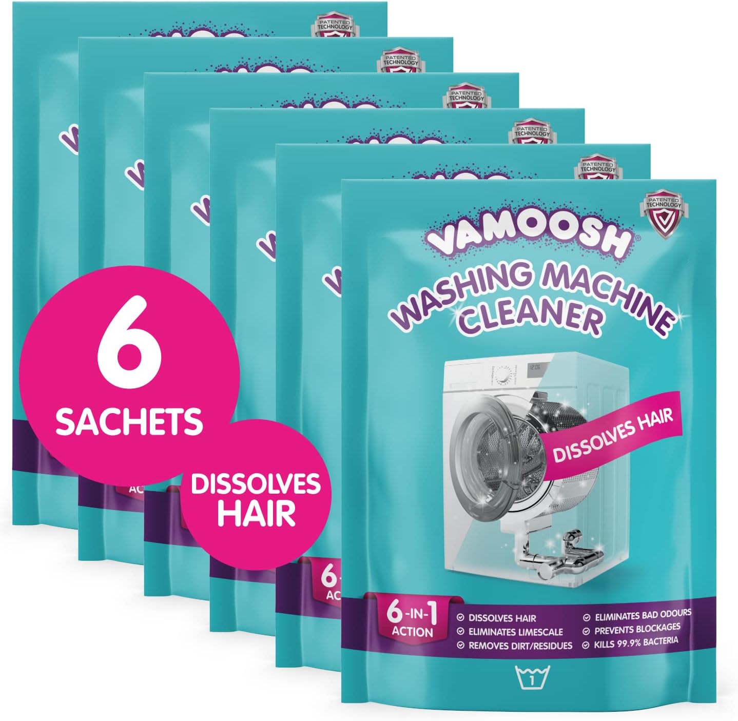 Vamoosh 6in1 Washing Machine Cleaner, Dissolves Hair, Eliminates Bad