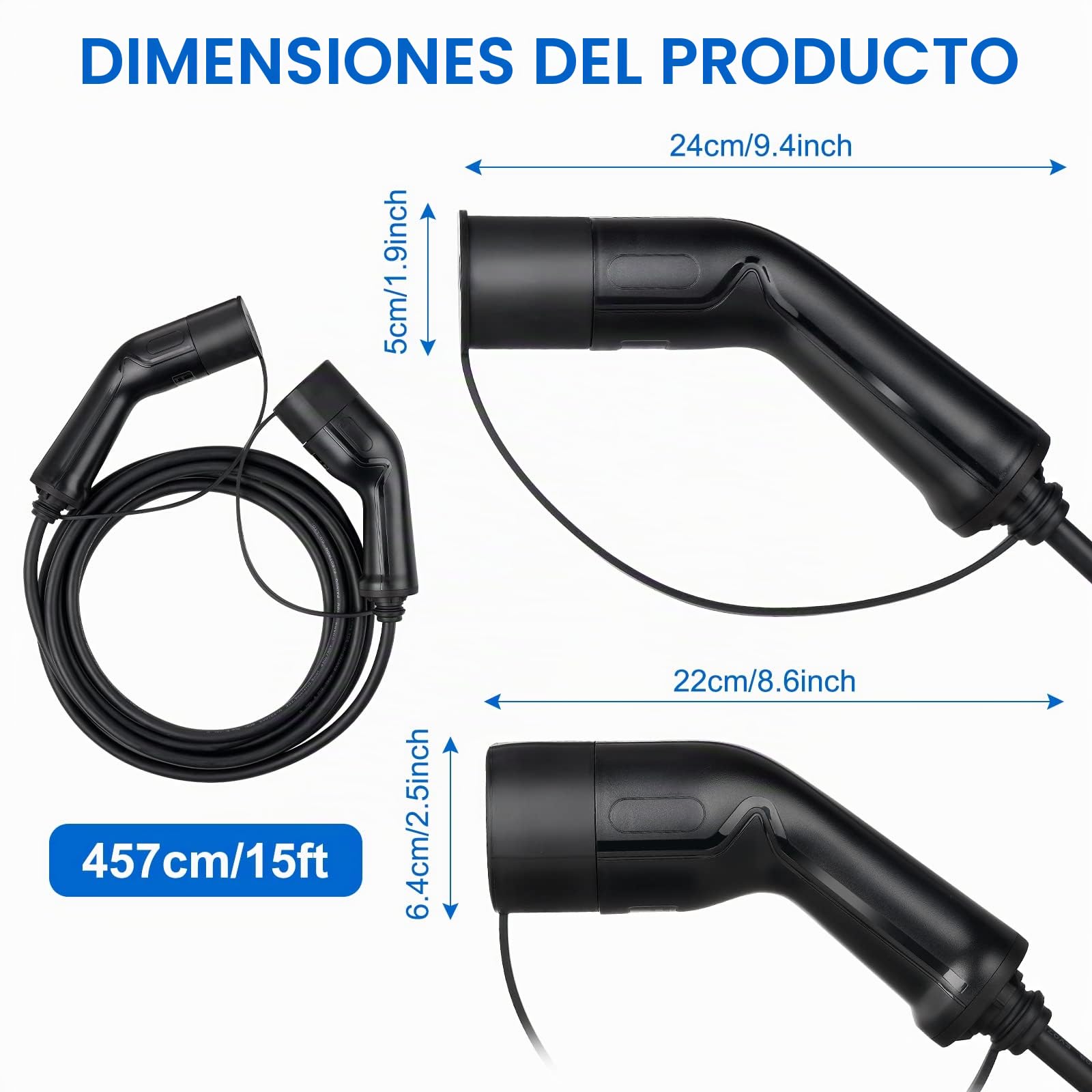 Cable de Carga Coche Eléctrico Tipo 2 32A | 22kW | Trifásico | 5 Metros | Compatible Con Coches Eléctricos Europeos BEV PHEV