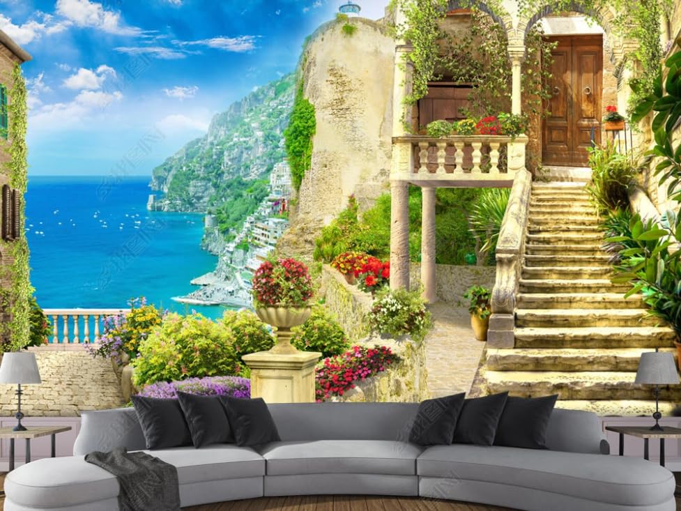 Papier Peint Intissé Jardin Vue Mer Poster Géant Mural Salon Chambre Déco 400x280