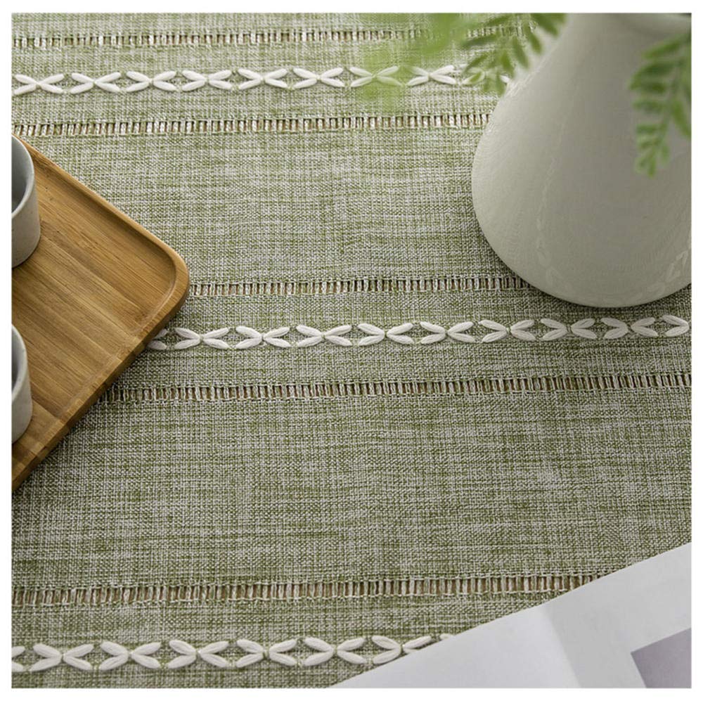WLL Nappe de Table en Lin de Coton, 110x160cm, Vert Nappe rectangulaire de Style Simple avec Pompon décoratif, Lavable, Housse de Table Basse Anti-poussière pour Salle à Manger Maison Cuisine Jardin