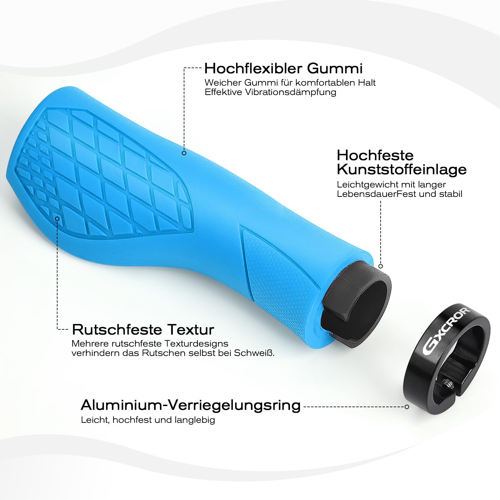 GXCROR Ergonomische Fahrradgriffe für 22,2mm Lenker-MTB Lenkergriffe Anti-Rutsch mit Dual Lock Design- Passend für Trekkingrad/Mountainbike/Rennrad :