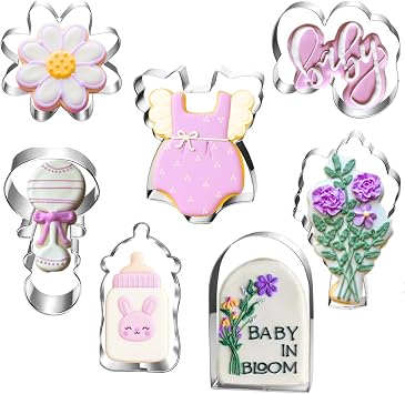 Wildflower Baby Shower Cookie Cutters Set - 7-Piece - Stainless Steel - Dishwasher Safe - Perfect for Baby in Bloom Baby Girl Baby Shower | Rounded-edge stainless steel cutters for cookies, fondant, sandwiches, baby in bloom showers and family baking treats