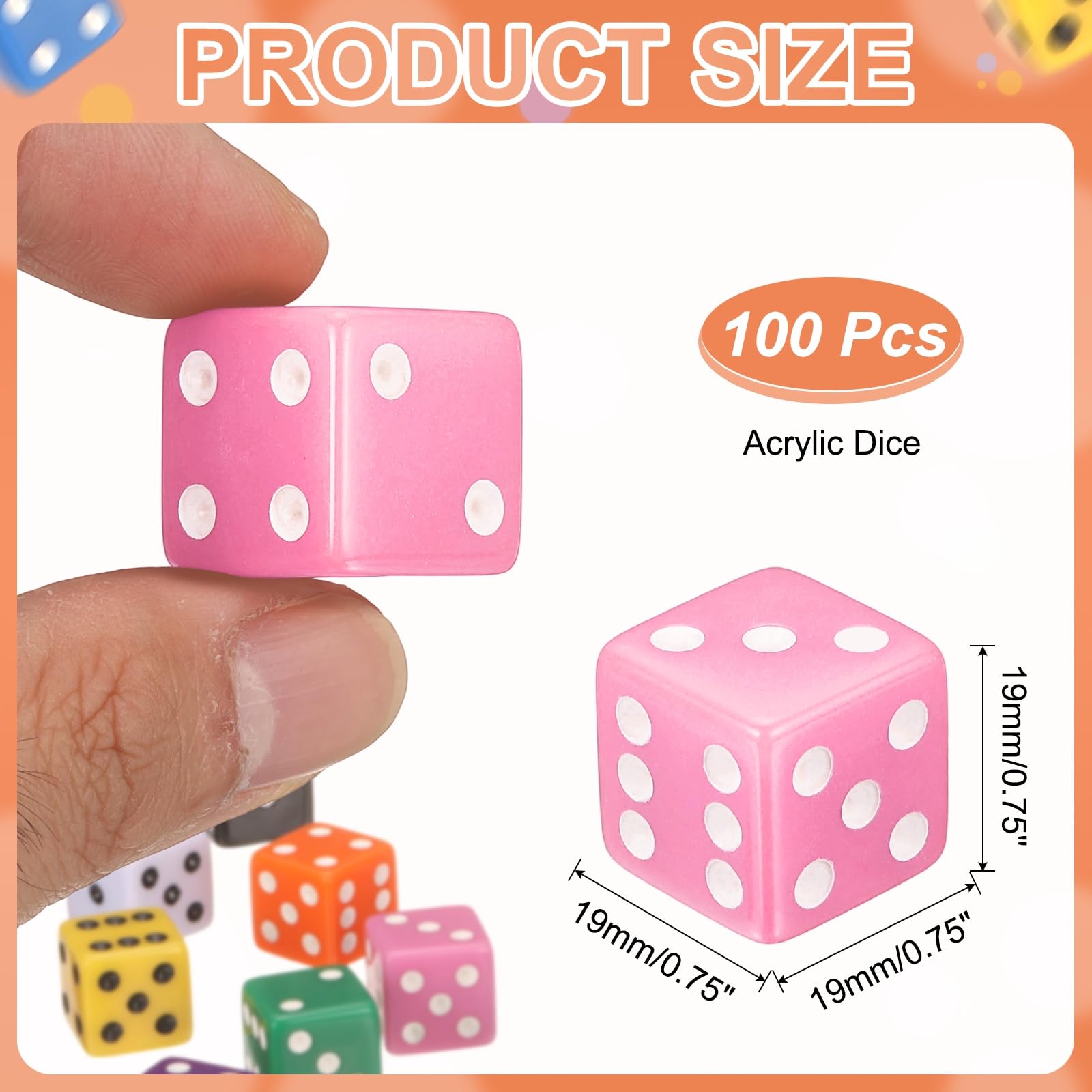 QUARKZMAN 100Pcs Dés Acrylique 6 Faces, 19mm/0.75" Grands Dés D6 Opaques en Gros pour Jeux De Société Fête d'anniversaire Fournitures Thème Amusant, Rose
