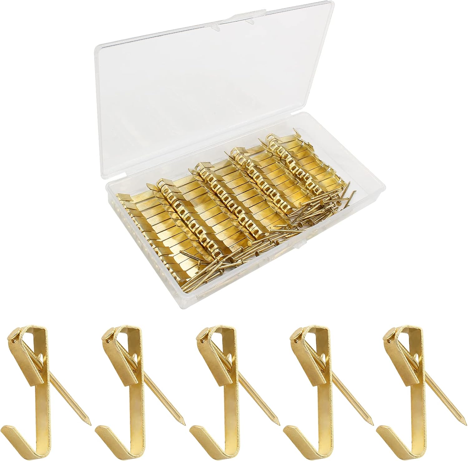 Litoexpe 100 Pieces Picture Hooks Kits, Gold Picture Hanging Hooks with