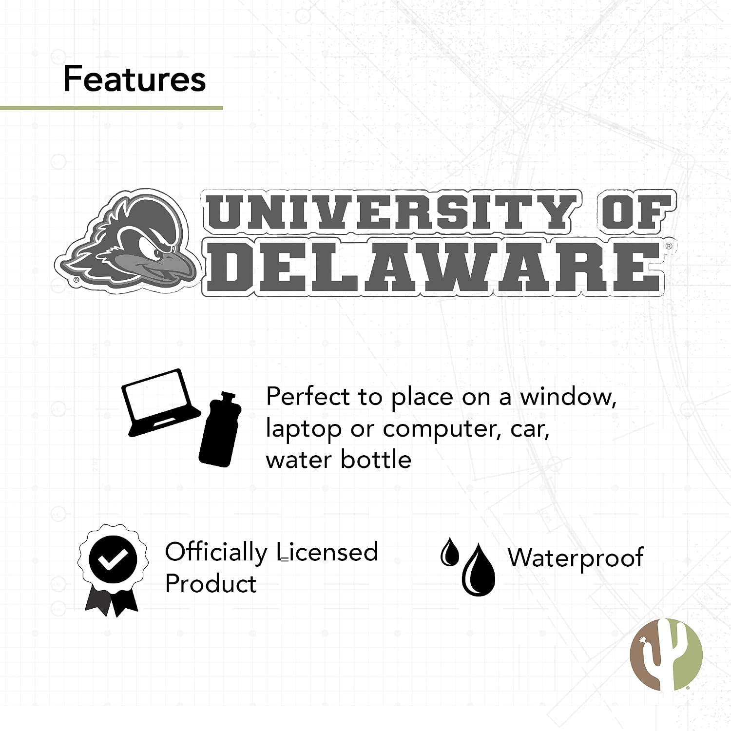 Desert Cactus University of Delaware Sticker Fightin Blue Hens UD Name Logo Vinyl Decal Laptop Water Bottle Car Scrapbook (8 Inch Sticker)