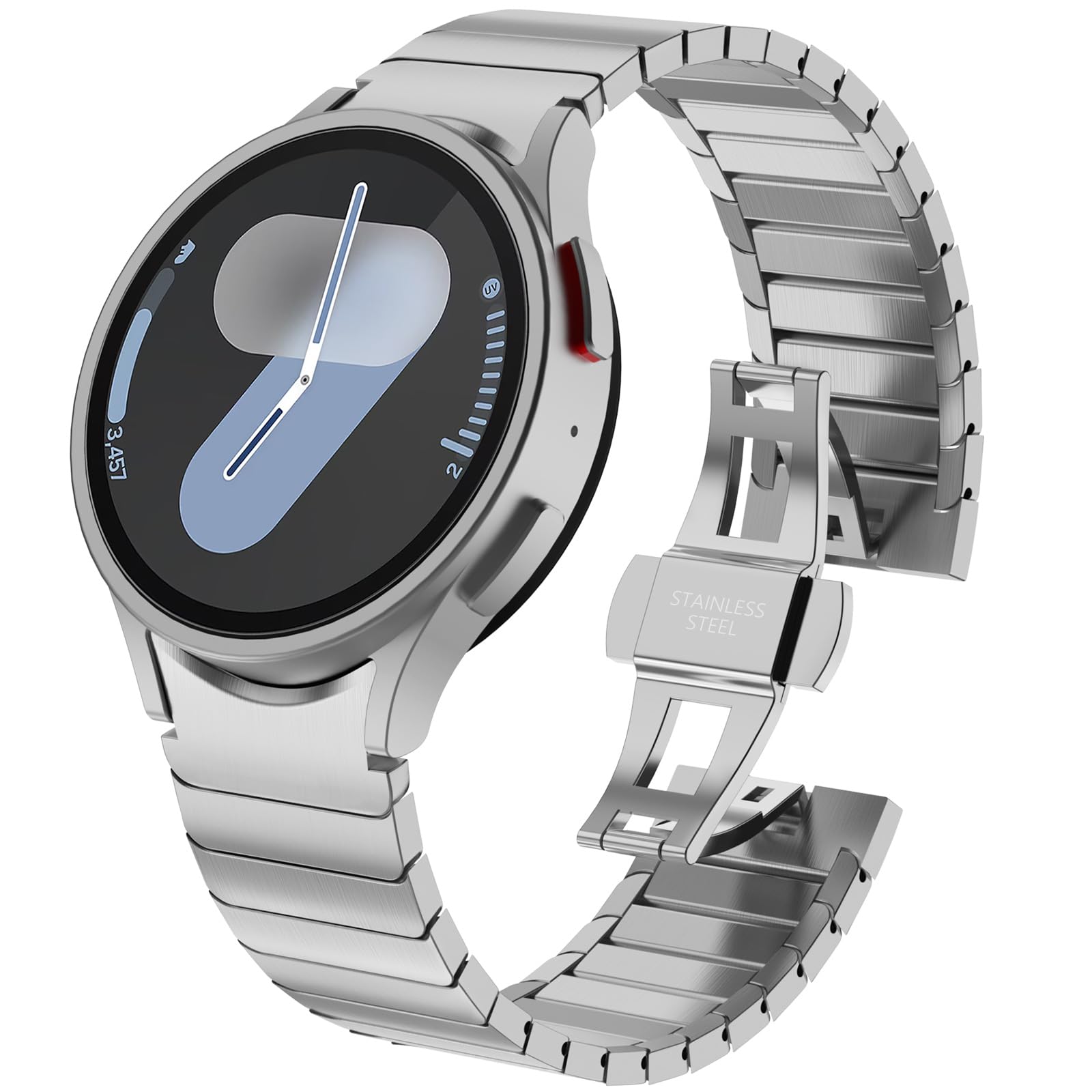 WINGLE Metal Band for Samsung Galaxy Watch 7 6 5 4 Band Galaxy Watch 6 Classic/5 Pro/4 Classic/FE Bands Men 47mm 43mm 46mm 42mm 45mm 44mm 40mm, No Gap Solid Stainless Steel Link Bracelet Silver