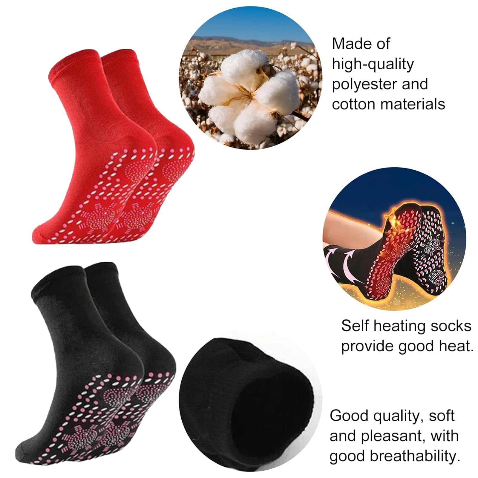 Chaussettes Auto-chauffantes En Tourmaline | Lot De 6 Paires | Taille Unique 35-44 | Idéal Pour Sports D'hiver Et Pieds Froids