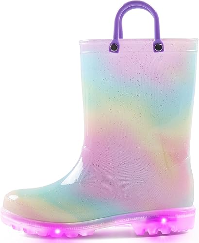 K KomForme Toddler Light Up Rain Boots for Girls Boys Waterproof Rain Boots with Handles Outdoors