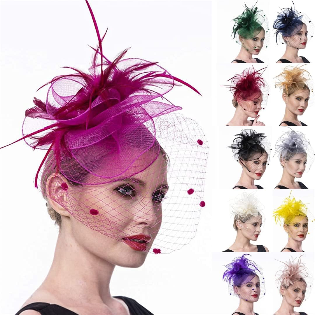 fascinator, Damski kapelusz koktajlowy na przyjęcie weselne, kościół, kwiat, pióro, czapka z siateczki