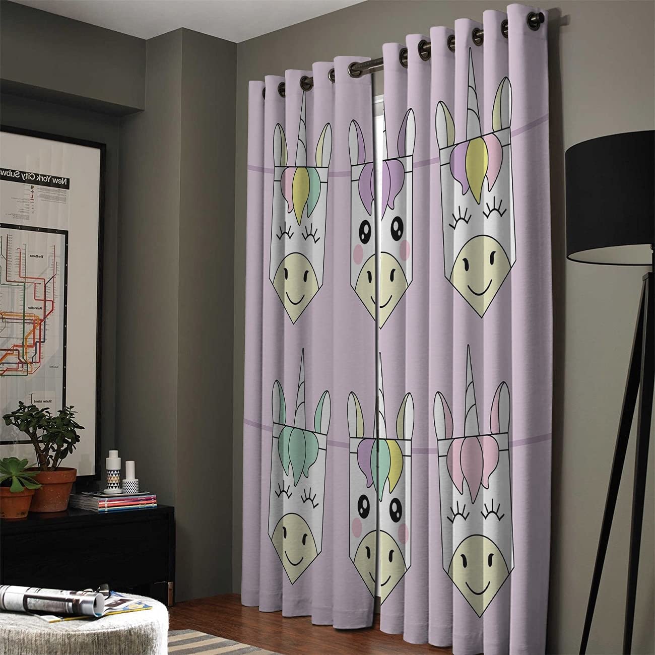 Rideaux Imprimés en 3D Rideaux À Œillets Licorne Rose Pourpre 150X166Cm (LxH) Rideaux De Salon À Œillets Occultants Thermiques Chambre des Enfants Chambre À Coucher/Insonorisation