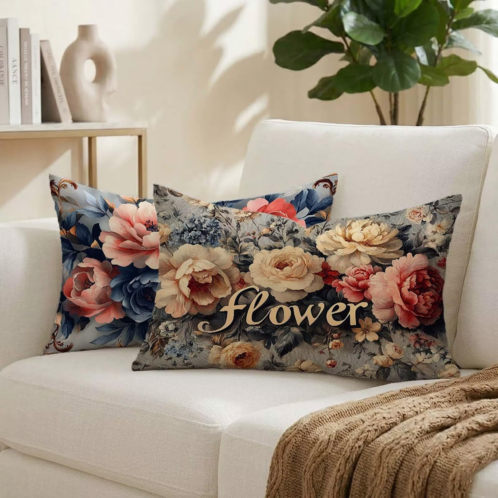 Housse coussin 50x80 cm pivoine rétro pour embellir votre canapé de salon et terrasse en été