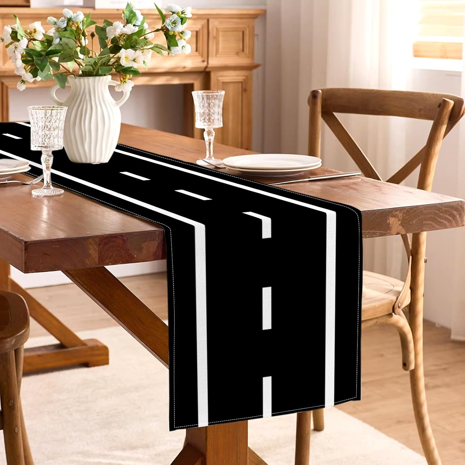 Racetrack Table Runner Race Car Themed Birthday Party Decoration Construction Dining Room Home Kitchen Island Decor (13" x 72") - Image 2