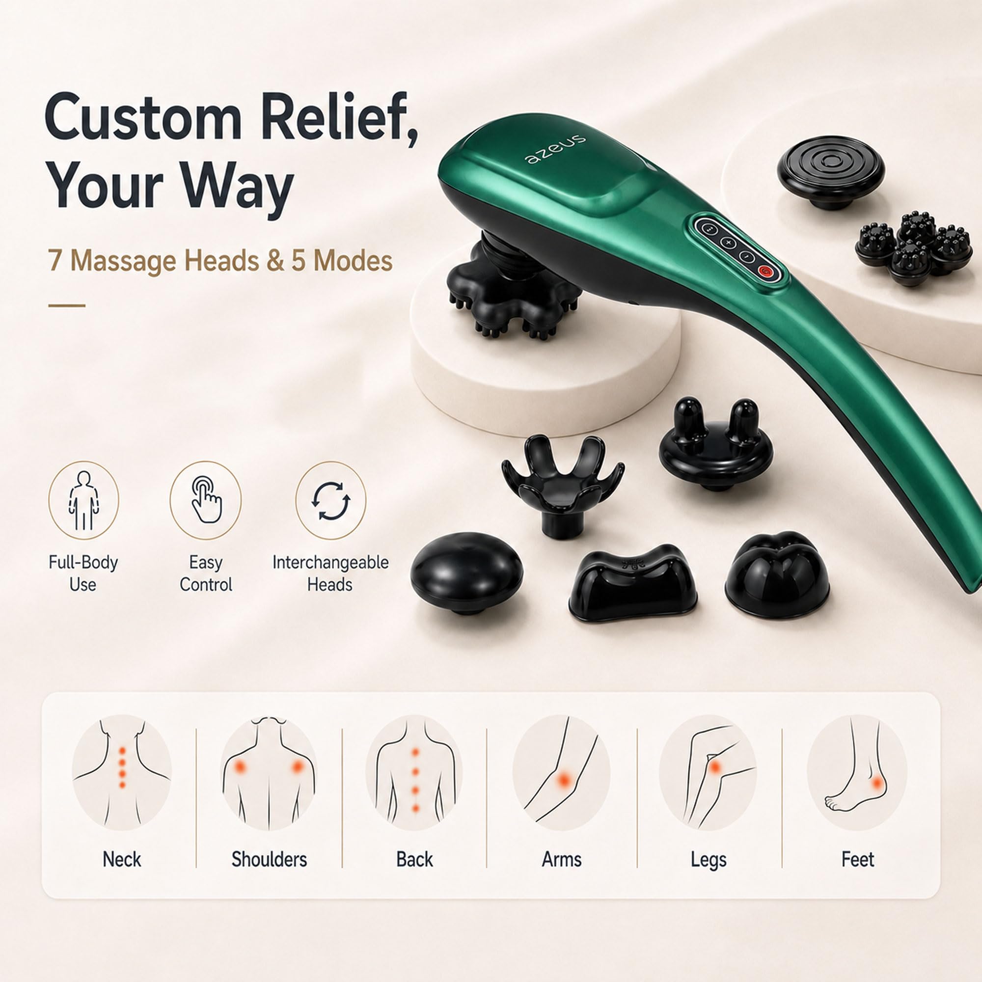 MEGAWISE Massaggiatore manuale per la schiena, il collo, le spalle, la vita e le gambe (cordless, verde scuro)
