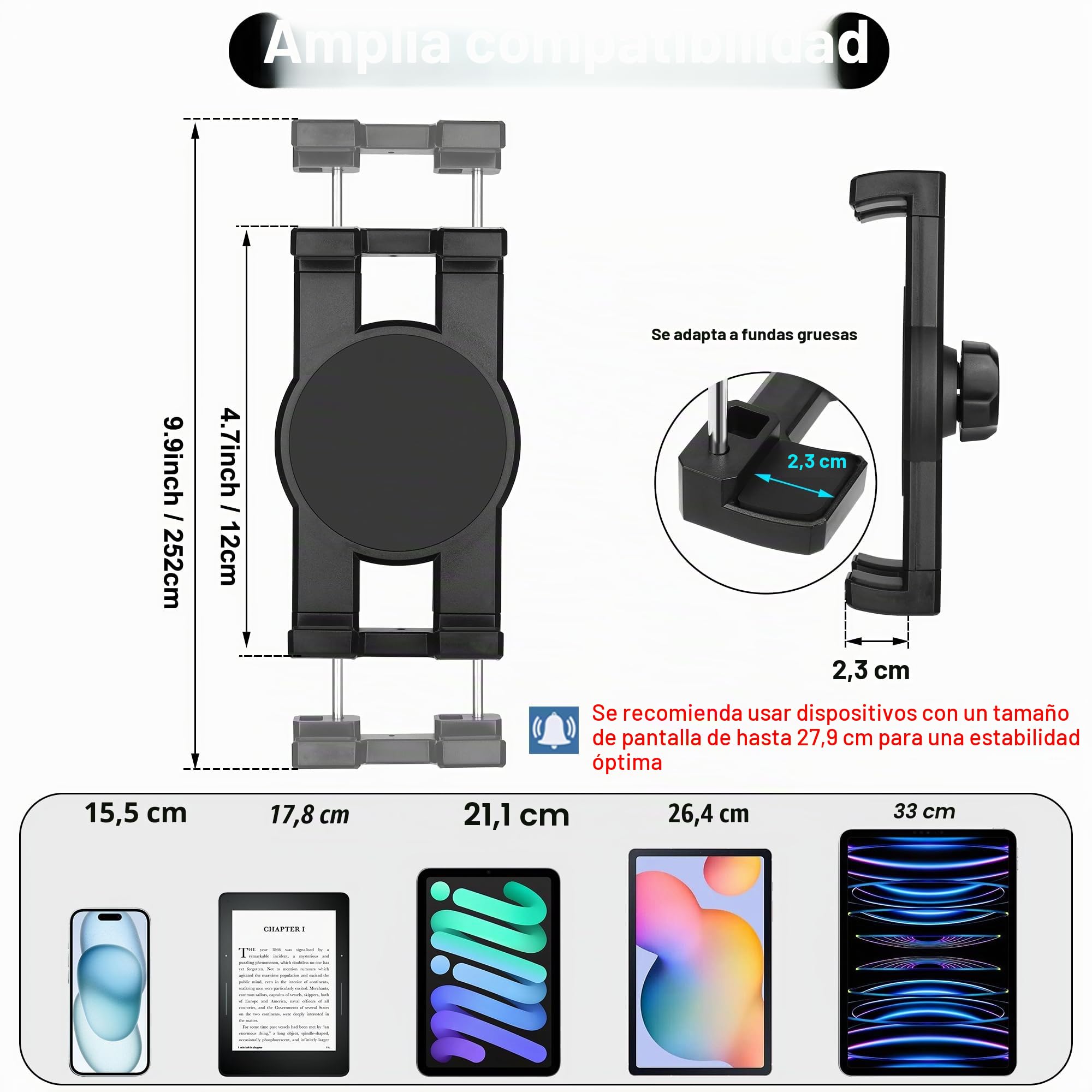 Soporte para Tableta Portavasos Coche, Soporte iPad Portavasos de Coche con Brazo Ajustable para Tabletas iPhone de 3 a 13 Pulgadas, iPad Pro Air Mini, Fire, iPhone 15, Galaxy S24 Z Fold 5