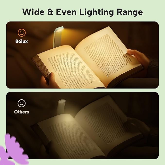 86lux 86lux Rechargeable Book Light for Reading in Bed, Ultralight Clip-on LED Bookmark Lamp with 3 Amber Colors & Stepless Dimming for Night Reading, Long Lasting for Book Lovers, Kid, Blossom Trail photo 3