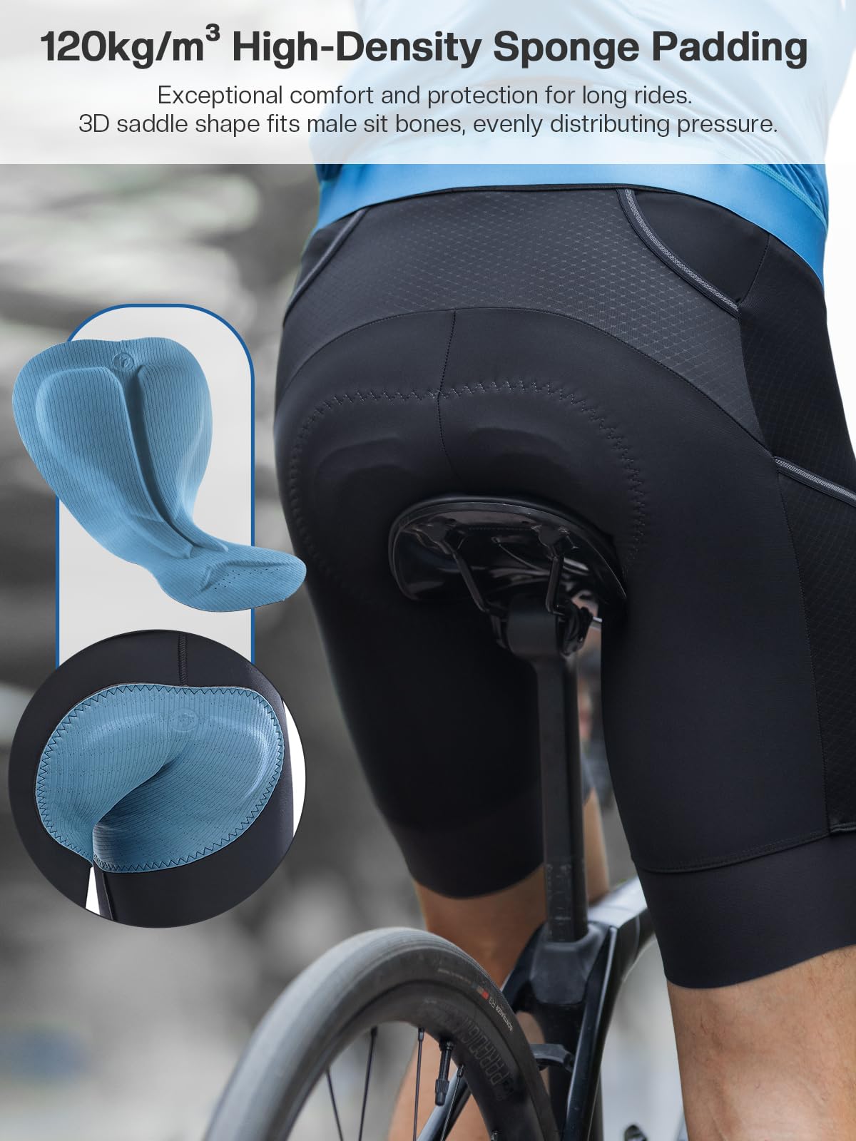 Culotte Acolchado para Hombre, 120kg/m³ Acolchado de Alta Densidad, Culotte con 3 Bolsillos 5001