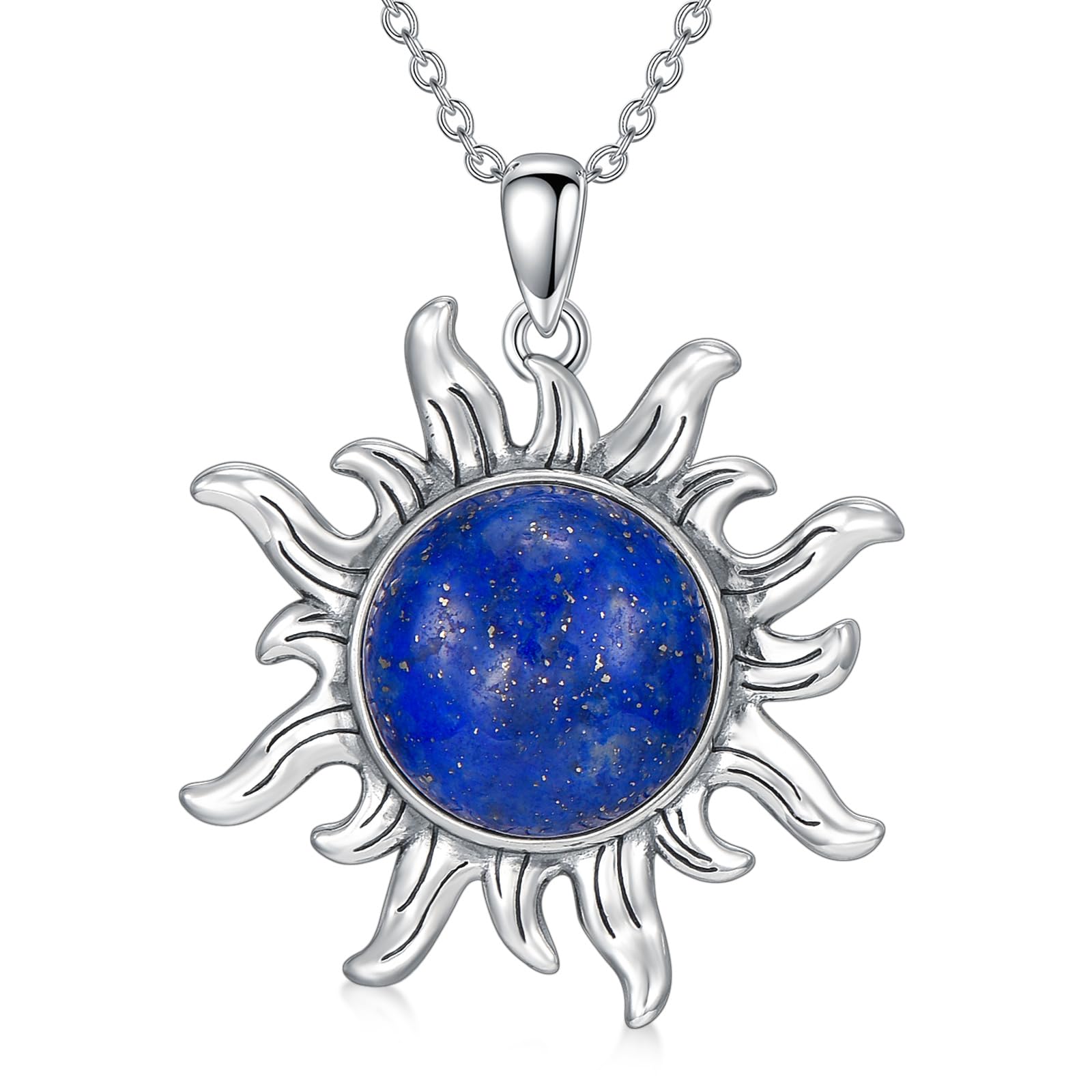 Collier en lapis-lazuli avec pendentif soleil argent S925 mixte - 7
