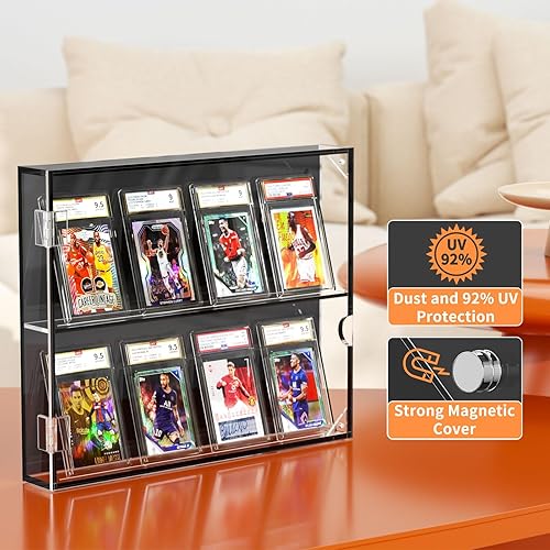 Miniatura 5 de FEMELI Estuche acrílico para tarjetas de béisbol, marco de tarjetas coleccionables con 8 grados con protección UV, funda para tarjetas deportivas de