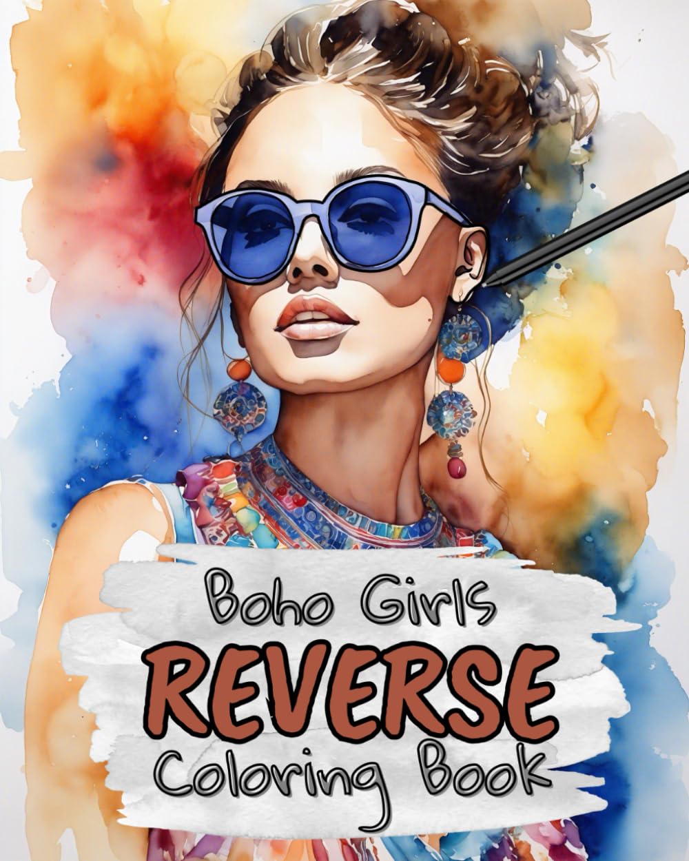Boho Girls Reverse Coloring Book for Kids, Teens and Adults: Draw The Lines and Stay Calm, 40 Watercolor Patterns