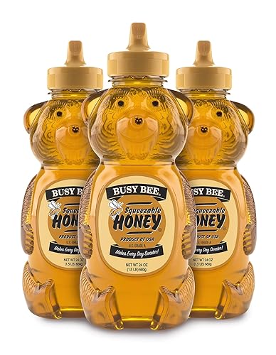 Busy Bee Miel, miel filtrada de grado A, 24 onzas, 1.5 libras (paquete de 3 osos de miel)