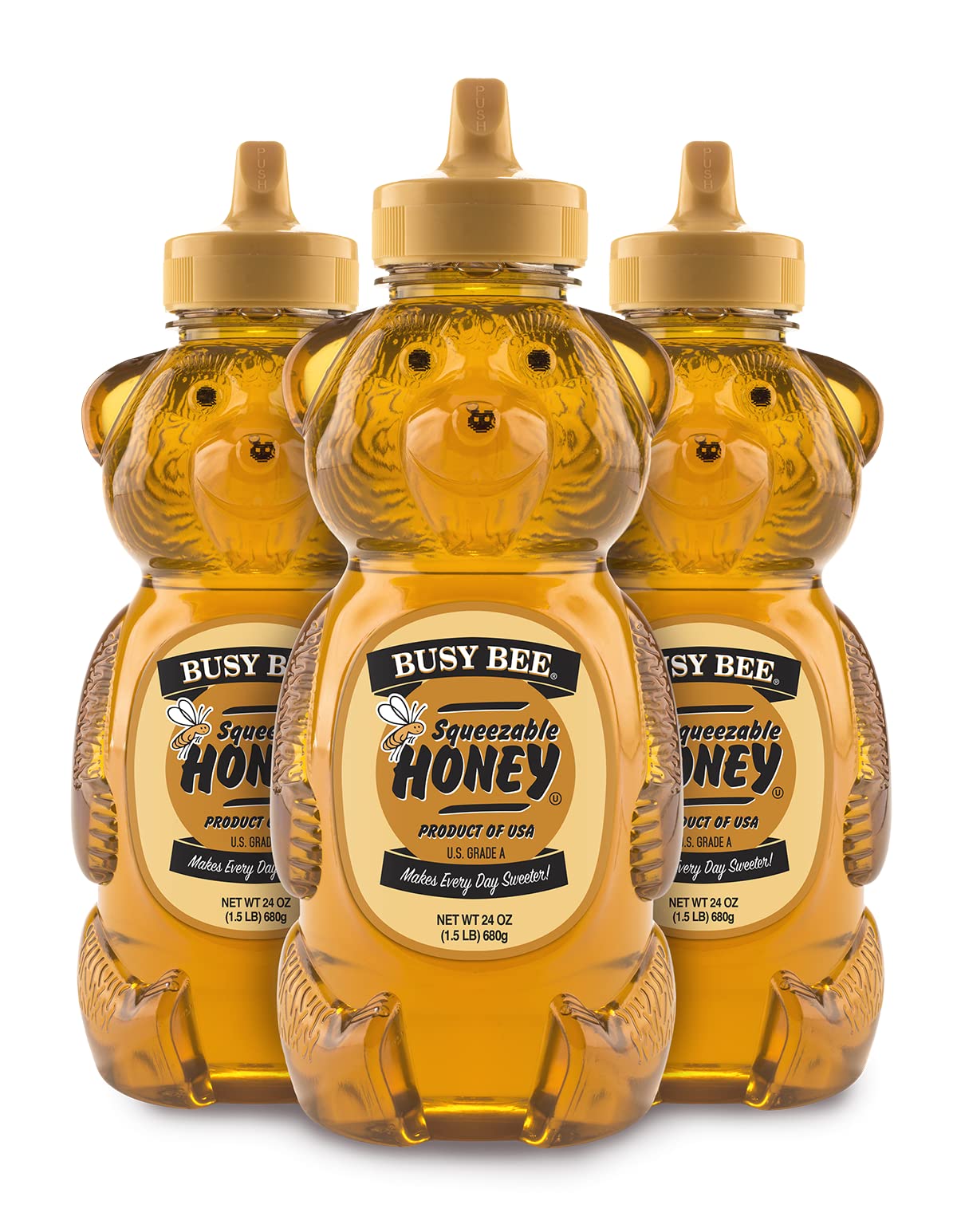 Busy Bee Honey, Grade A Filtered Honey, 24 Ounce, 1.5 LB (Pack of 3 Honey Bears)