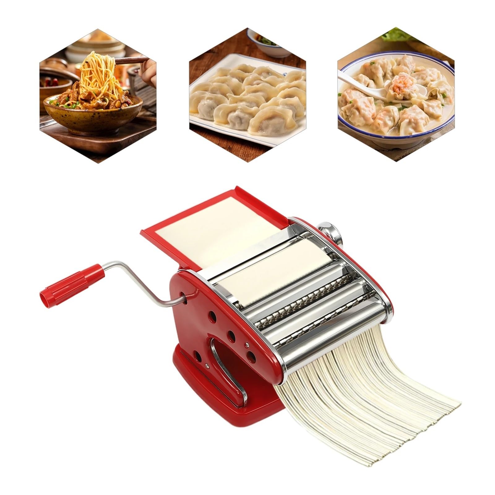 Macchina For La Pasta, Macchina Manuale For Pasta Con 3 Lame, 6 Spessori Regolabili, Acciaio Inossidabile Rosso, Impugnatura Ergonomica