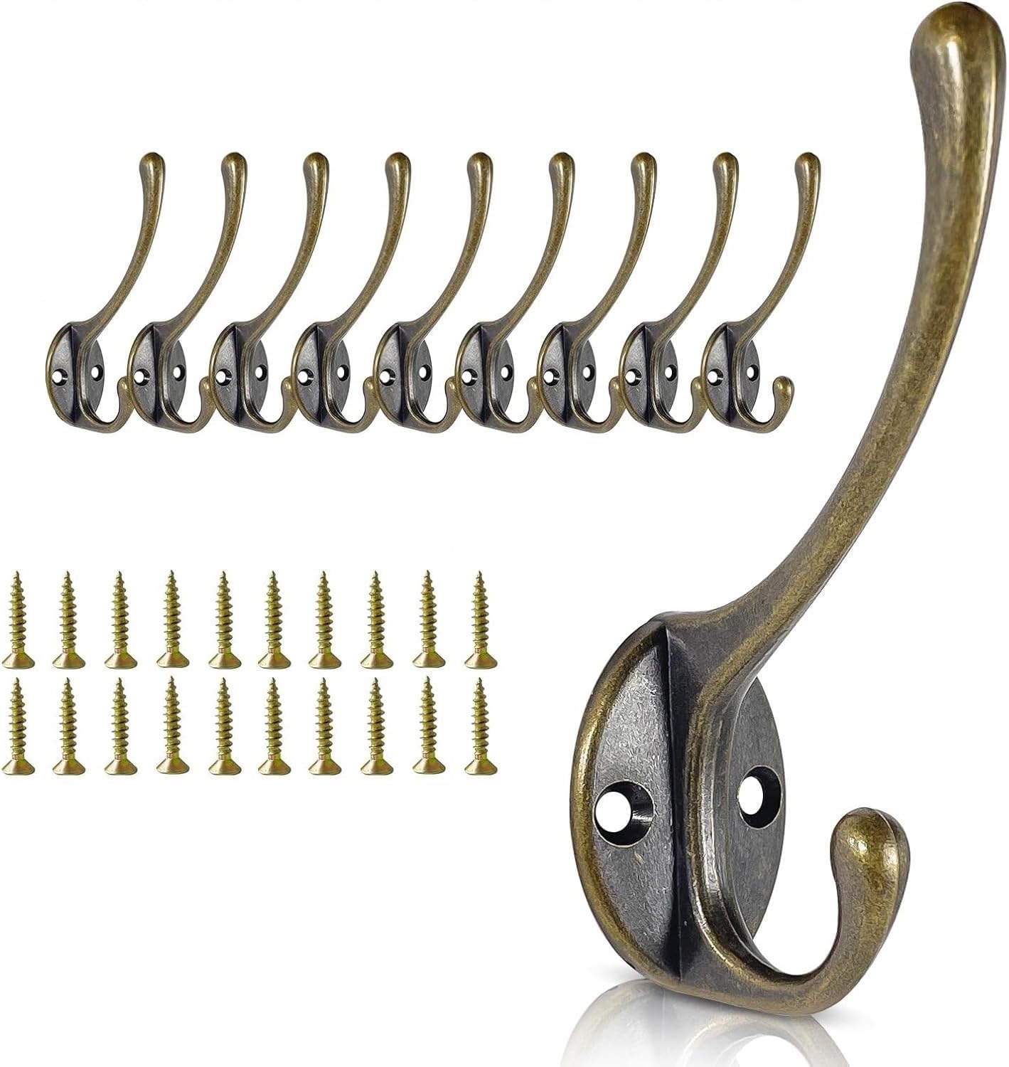 Wall Clothescoat Hooks Wall Mount Coat Hat Rack 10-Pack Wall Hooks for Hanging, Heavy Duty Metal Coat Hook for Living Room, Bathroom, Kitchen, Bedroom for Towel, Hat, Key, Closet, Bag (Bronze)