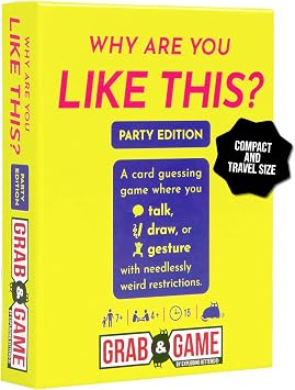 Exploding Kittens Why are You Like This? Party Edition Grab & Game, 4+ Players - Ages 7+ 15 Minutes to Play - Talking, Drawing, Gesturing Guessing - for Party, Family, Couples