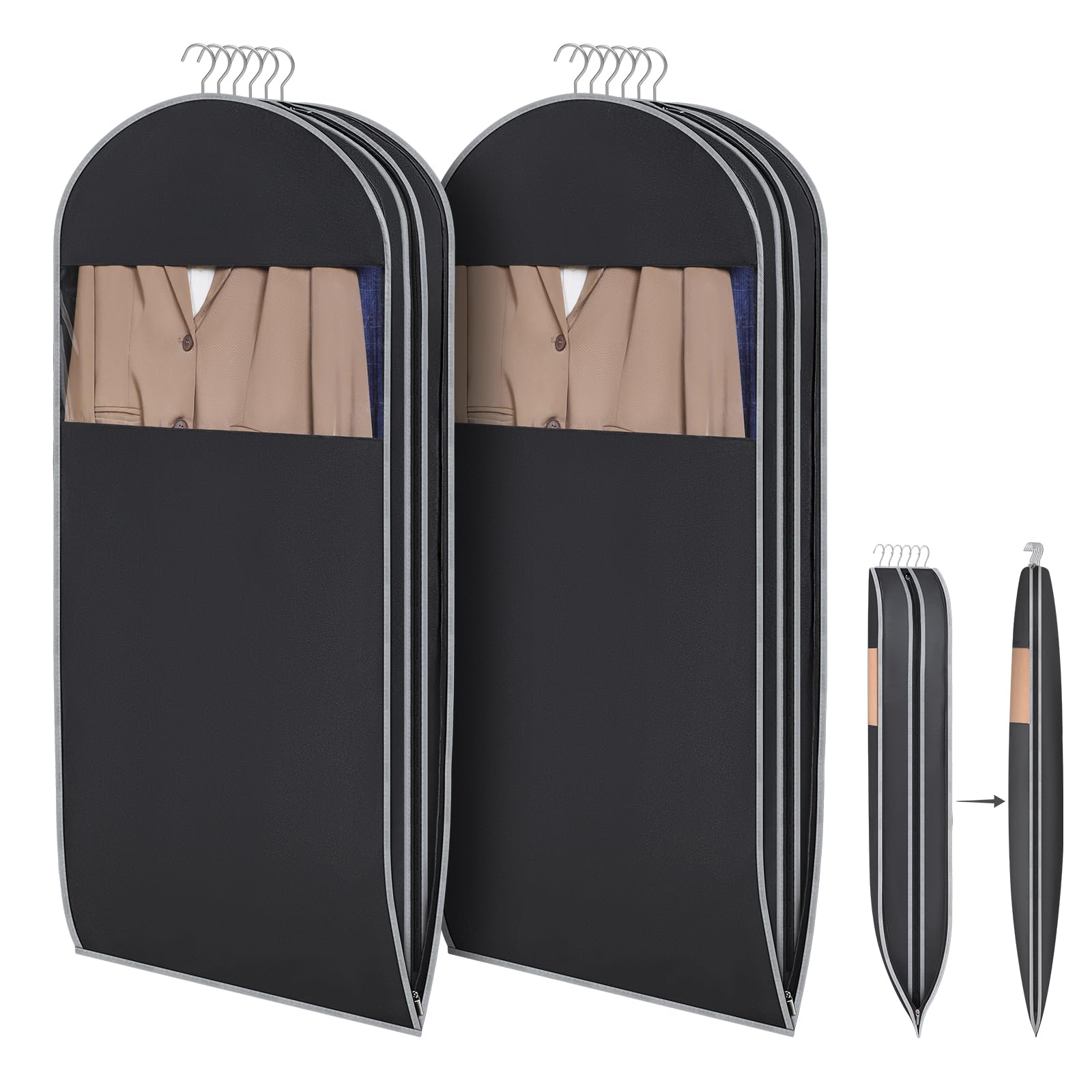 KEEGH Space Saving Hanging Garment Bag with Self Compression Zipper 50 Inch Compression Garment Bags for Hanging Clothes